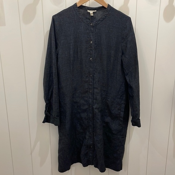 Eileen Fisher 100% Linen Dark Blue Long or Roll Up Sleeve—Gorgeous Fabric! EUC-M - Picture 1 of 10
